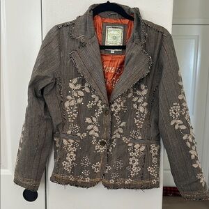 Paparazzi Floral Embroidered Blazer - Brown and Cream